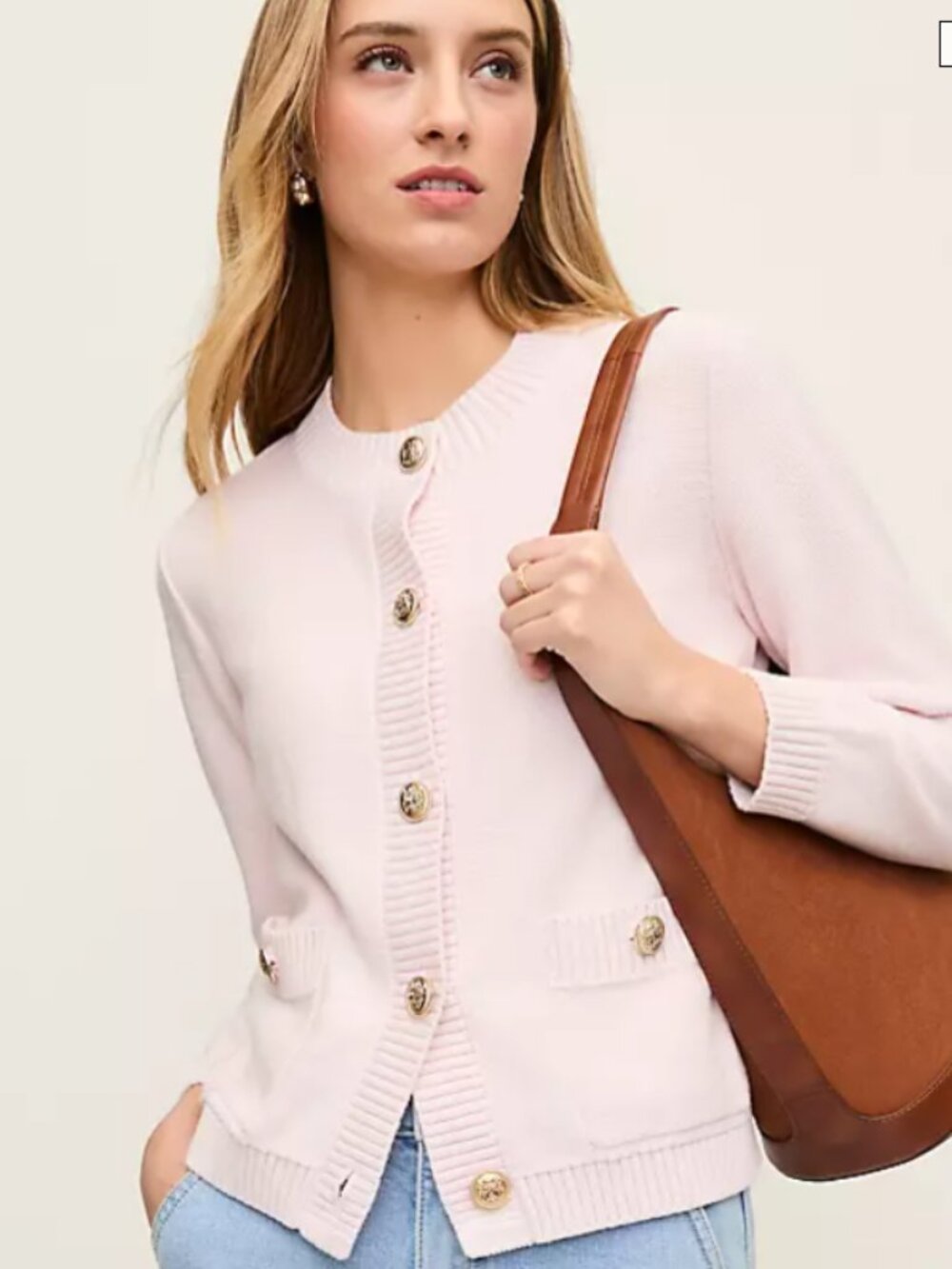 XL Ann Taylor Crew Neck Cardigan in Blush Haze